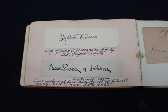 An autograph album containing signatures mainly on piece, including Queen Victoria, W G Grace and Winston Churchill